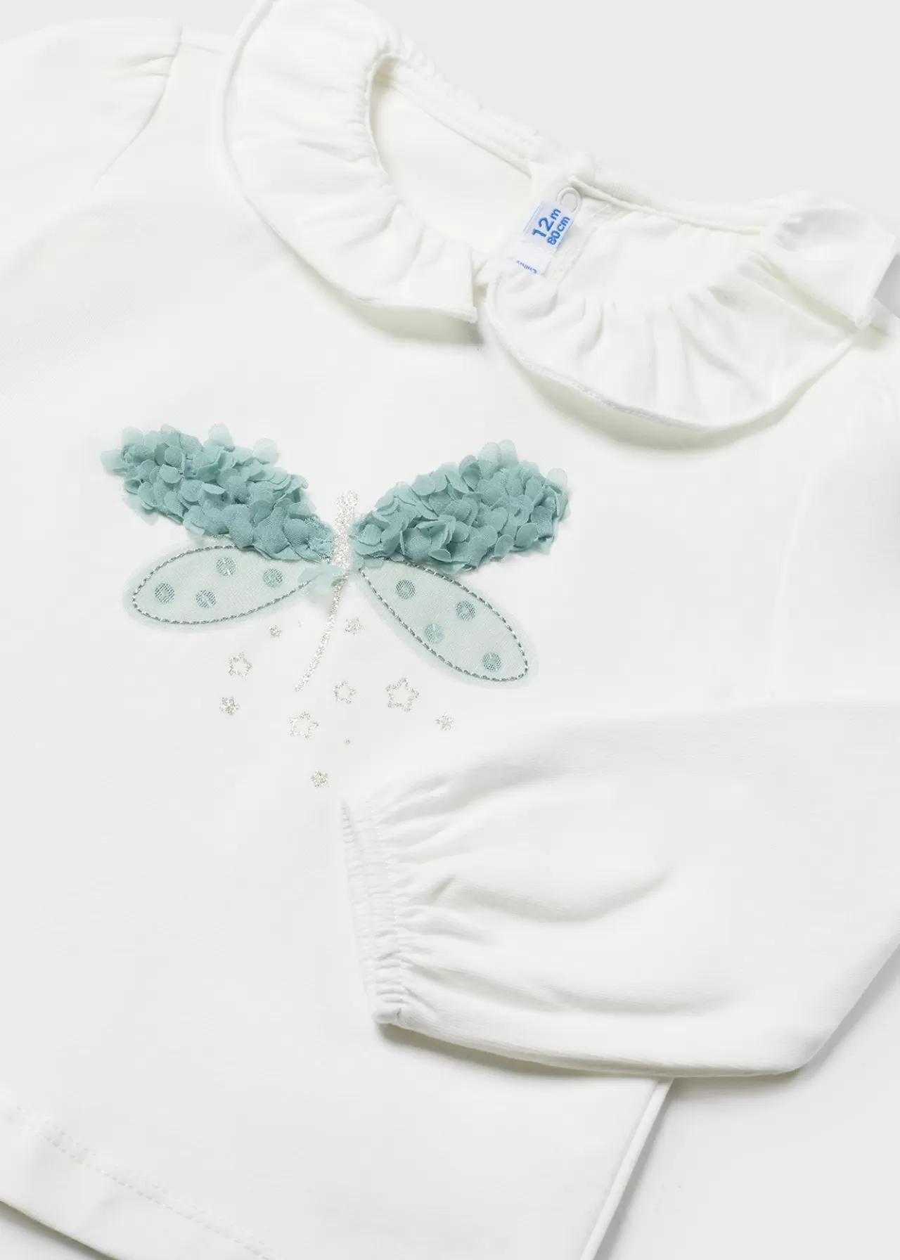 Fashion Mayoral Elegancka koszulka niemowlęca z ważką Ecru-jade