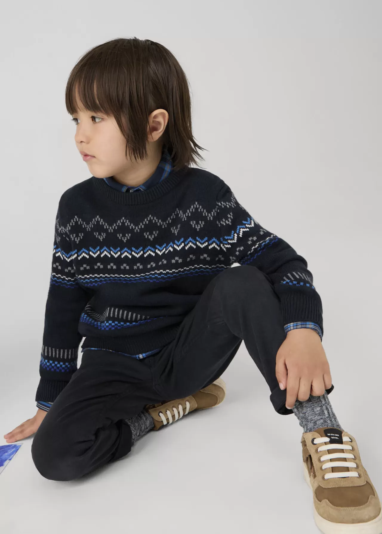 Discount Mayoral Sweter żakardowy dla chłopca Blueblack