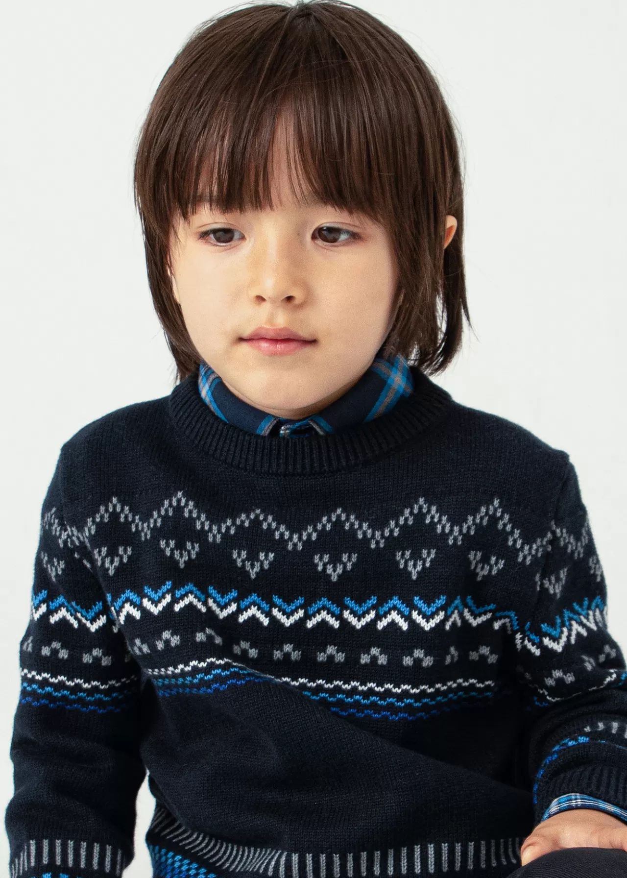 Discount Mayoral Sweter żakardowy dla chłopca Blueblack