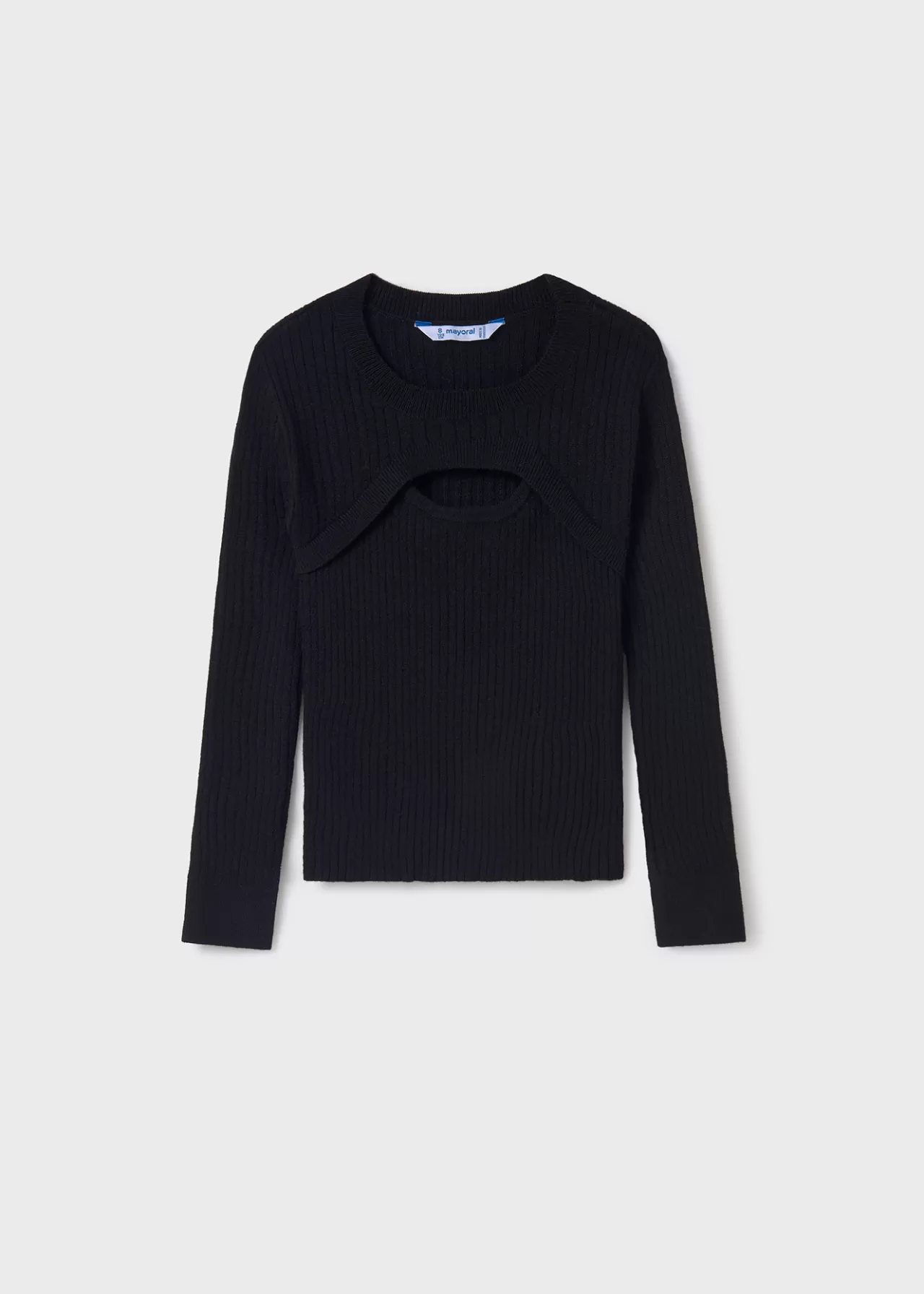 Fashion Mayoral Sweter z dzianiny ściągaczowej z wycięciem dla dziewczynki Czarny