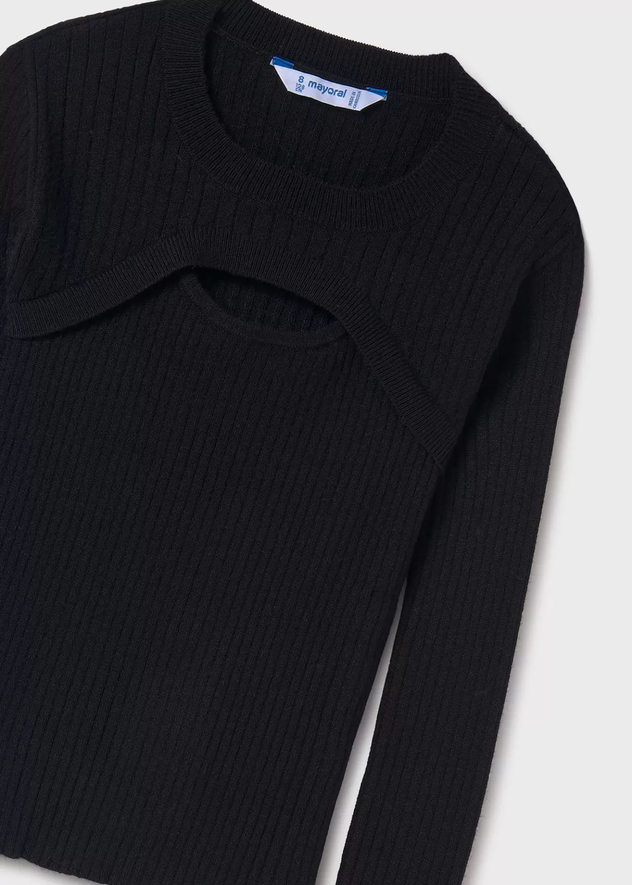 Fashion Mayoral Sweter z dzianiny ściągaczowej z wycięciem dla dziewczynki Czarny